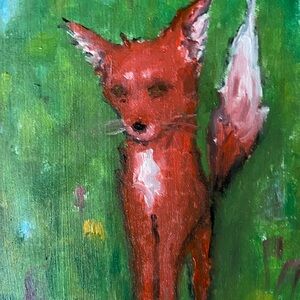 Fox, original oil painting, framed